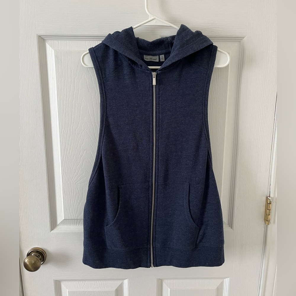 LOVE, LIFE, LIVE Navy Blue Sleeveless Hoodie Vest